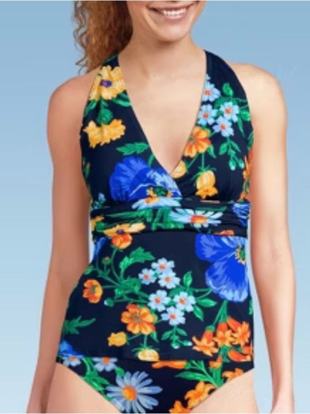 Lands' End Navy Floral Halter Tankini Swimsuit - Sz Medium (10-12) - Worn Once!